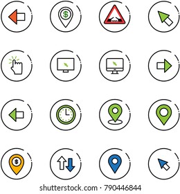 Line Vector Icon Set - Left Arrow Vector, Dollar Pin, Drawbridge Road Sign, Cursor, Hand Touch, Monitor, Right, Time, Map, Atm, Up Down Arrows, Navigation