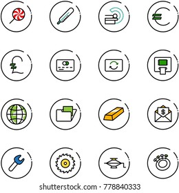 line vector icon set - lollipop vector, thermometer, mri, euro, pound, credit card, exchange, atm, globe, folder, gold, mail dollar, wrench, saw disk, jack, beanbag