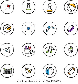 line vector icon set - Magic wand vector, chess queen, pawn, ball, volleyball, record button, boomerang, tambourine, paper plane, shovel bucket, elephant wheel, phone toy, piano, basketball