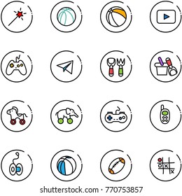 line vector icon set - Magic wand vector, basketball ball, playback, joystick, paper plane, shovel fork toy, bucket, wheel horse, elephant, gamepad, phone, yoyo, football, Tic tac toe