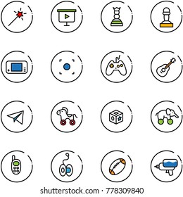 line vector icon set - Magic wand vector, presentation board, chess queen, pawn, game console, record button, joystick, guitar, paper plane, wheel horse, cube toy, elephant, phone, yoyo, football