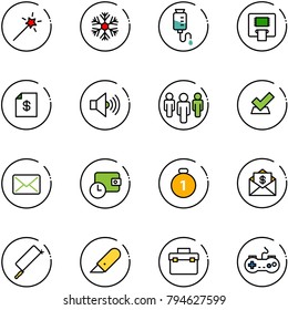 Line Vector Icon Set - Magic Wand Vector, Snowflake, Drop Counter, Atm, Account Statement, Volume Max, Group, Check, Mail, Wallet Time, Gold Medal, Dollar, Metal Hacksaw, Work Knife, Tool Box