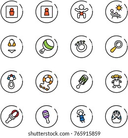 line vector icon set - male wc vector, female, baby, beach, swimsuit, beanbag, teethers, doll, russian