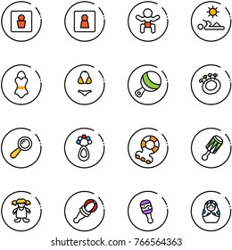 line vector icon set - male wc vector, female, baby, reading, swimsuit  teethers, doll, russian