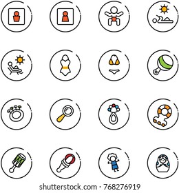 line vector icon set - male wc vector, female, baby, reading, beach, swimsuit, beanbag, teethers, doll, russian