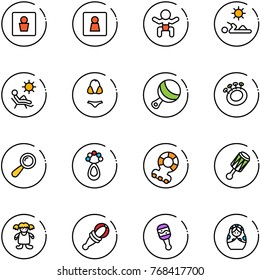 line vector icon set - male wc vector, female, baby, reading, beach, swimsuit, beanbag, teethers, doll, russian