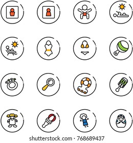 line vector icon set - male wc vector, female, baby, reading, beach, swimsuit, beanbag, teethers, doll, russian