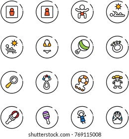 line vector icon set - male wc vector, female, baby, reading, beach, swimsuit, beanbag, teethers, doll, russian