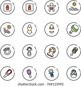 line vector icon set - male wc vector, female, baby, reading, beach, swimsuit, beanbag, teethers, doll, russian