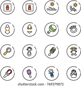 line vector icon set - male wc vector, female, reading, beach, swimsuit, beanbag, doll, russian