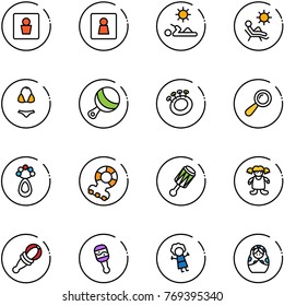 line vector icon set - male wc vector, female, reading, beach, swimsuit, beanbag, teethers, doll, russian