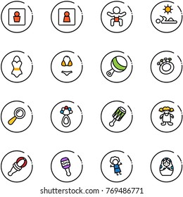 line vector icon set - male wc vector, female, baby, reading, swimsuit, beanbag, doll, russian