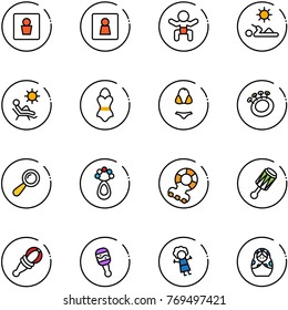 line vector icon set - male wc vector, female, baby, reading, beach, swimsuit, beanbag, teethers, doll, russian