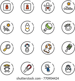 line vector icon set - male wc vector, female, baby, reading, beach, swimsuit, beanbag, teethers, doll, russian