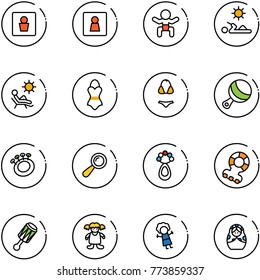line vector icon set - male wc vector, female, baby, reading, beach, swimsuit, beanbag, teethers, doll, russian