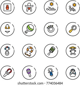 line vector icon set - male wc vector, baby, reading, beach, swimsuit, beanbag, teethers, doll, russian