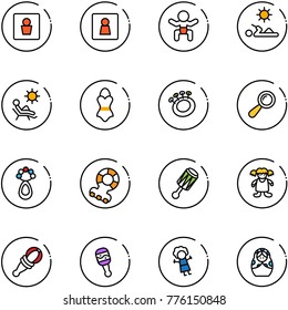 line vector icon set - male wc vector, female, baby, reading, beach, swimsuit, beanbag, teethers, doll, russian