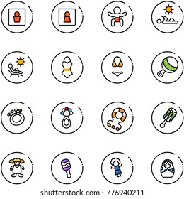 line vector icon set - male wc vector, female, baby, reading, beach, swimsuit, beanbag, teethers, doll, russian