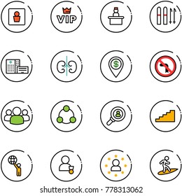 line vector icon set - male wc vector, vip, recieptionist, ski, hospital building, kidneys, dollar pin, no left turn road sign, group, social, head hunter, stairs, world, winner, star man, surfing