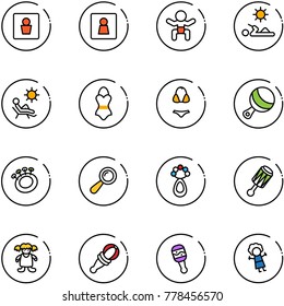 line vector icon set - male wc vector, female, baby, reading, beach, swimsuit, beanbag, doll