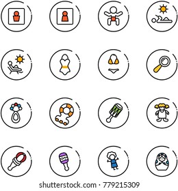 line vector icon set - male wc vector, female, baby, reading, beach, swimsuit, beanbag, teethers, doll, russian