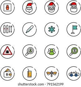 line vector icon set - male wc vector, santa claus, ski, thermometer, ambulance star, flag, tunnel road sign, head hunter, group, search money, finance management, drink, dragonfly, toy car