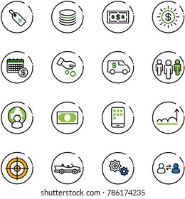 line vector icon set - medical label vector, coin, dollar, sun, calendar, investment, encashment car, group, man globe, money, mobile, growth, target, cabrio, gear, information exchange