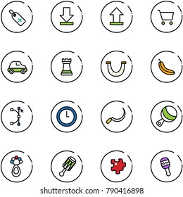 line vector icon set - medical label vector, download, upload, cart, car, chess tower, luck, banana, bezier, clock, sickle, beanbag, puzzle