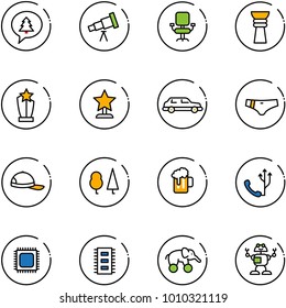line vector icon set - merry christmas message vector, telescope, office chair, award, limousine, swimsuit, cap, forest, beer, phone, cpu, chip, elephant wheel, robot