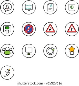 line vector icon set - merry christmas message vector, diagnostic monitor, patient card, safe, atm, no parkin odd, wild animals road sign, intersection, group, network folder, reload, star medal