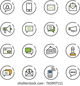 line vector icon set - merry christmas message vector, phone, mail, opened, loudspeaker, chat, envelope, dialog, open, pawn, dollar, mobile