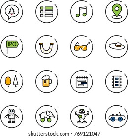 line vector icon set - merry christmas message vector, menu, music, map pin, ipo, luck, sunglasses, woman hat, forest, beer, terms plan, chip, robot, elephant wheel, toy car