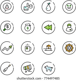 line vector icon set - merry christmas message vector, tonometer, pear, dollar smile, money search, bag, fast backward, manager, growth arrow, green tea, bungalow, hand wheel, chisel, xylophone