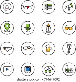 line vector icon set - merry christmas message vector, flag garland, menu, telescope, map pin, office chair, award, sunglasses, swimsuit, woman hat, beer, piston, playback, cpu, elephant wheel