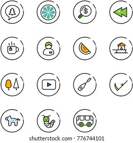 line vector icon set - merry christmas message vector, lemon slice, money search, fast backward, hot tea, manager, watermelone, bungalow, forest, playback, chisel, scythe, toy horse, caterpillar