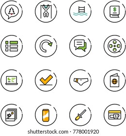 line vector icon set - merry christmas message vector, pull ups, pool, annual report, menu, redo, chat, film coil, statistics monitor, check, swimsuit, passport, photo, drink, clinch, generator