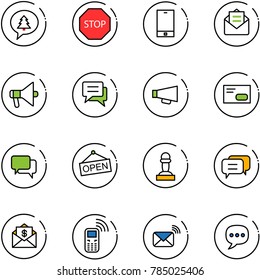 line vector icon set - merry christmas message vector, stop road sign, phone, opened mail, loudspeaker, chat, envelope, dialog, open, pawn, dollar, mobile, wireless