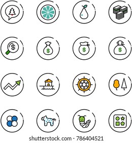 line vector icon set - merry christmas message vector, lemon slice, pear, big cash, money search, bag, growth arrow, bungalow, hand wheel, forest, atom core, toy horse, caterpillar, cube hole