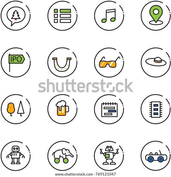 line vector icon set\
- merry christmas message vector, menu, music, map pin, ipo, luck,\
sunglasses, woman hat, forest, beer, terms plan, chip, robot,\
elephant wheel, toy car