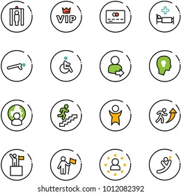 Line Vector Icon Set - Metal Detector Gate Vector, Vip, Credit Card, Hospital Bed, Push Ups, Disabled, User Login, Head Bulb, Man Globe, Career, Success, Win, Star, Flying