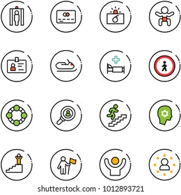 Line Vector Icon Set - Metal Detector Gate Vector, Credit Card, Terrorism, Baby, Identity, Snowmobile, Hospital Bed, No Pedestrian Road Sign, Friends, Head Hunter, Career, Brain Work, Success, Win