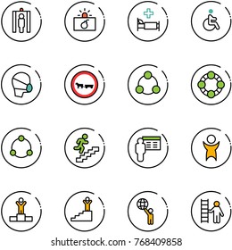 Line Vector Icon Set - Metal Detector Gate Vector, Terrorism, Hospital Bed, Disabled, Medical Mask, No Cart Horse Road Sign, Social, Friends, Community, Career, Presentation, Success, Winner, World