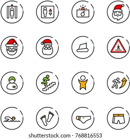 line vector icon set - metal detector gate vector, elevator, terrorism, santa claus, treadmill, pedestrian road sign, manager, career, success, swimming, feet, swimsuit