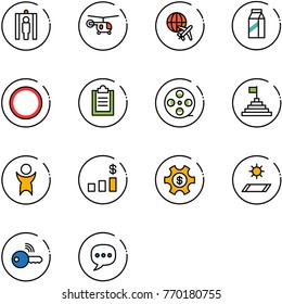 line vector icon set - metal detector gate vector, helicopter, plane globe, milk, prohibition road sign, clipboard, film coil, pyramid flag, success, dollar chart, money managemet, mat, wireless key