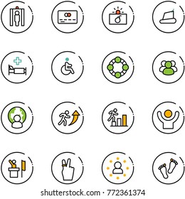 Line Vector Icon Set - Metal Detector Gate Vector, Credit Card, Terrorism, Treadmill, Hospital Bed, Disabled, Friends, Group, Man Globe, Career, Success, Speaker, Victory, Star, Feet