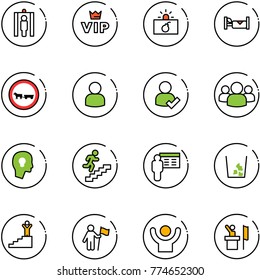 line vector icon set - metal detector gate vector, vip, terrorism, hotel, no cart horse road sign, user, check, group, head bulb, career, presentation, garbage, success, win, speaker