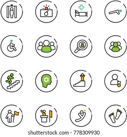 Line Vector Icon Set - Metal Detector Gate Vector, Terrorism, Hospital Bed, Push Ups, Disabled, Group, Head Hunter, Career, Brain Work, Success, Winner, Win, Speaker, Flying Man, Feet