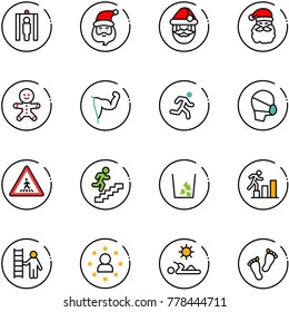 line vector icon set - metal detector gate vector, santa claus, cake man, power hand, run, medical mask, pedestrian road sign, career, garbage, opportunity, star, reading, feet