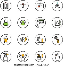 line vector icon set - metal detector gate vector, terrorism, identity, disabled, user, group, presentation, contact book, success, career, world, win, speaker, victory