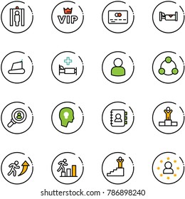 Line Vector Icon Set - Metal Detector Gate Vector, Vip, Credit Card, Hotel, Treadmill, Hospital Bed, User, Social, Head Hunter, Bulb, Contact Book, Winner, Career, Success, Star Man